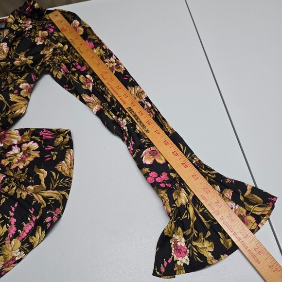 Anthropologie Top Womens XS Black Floral Button Up Deep V-Neck Feminine Romantic - Picture 10 of 12